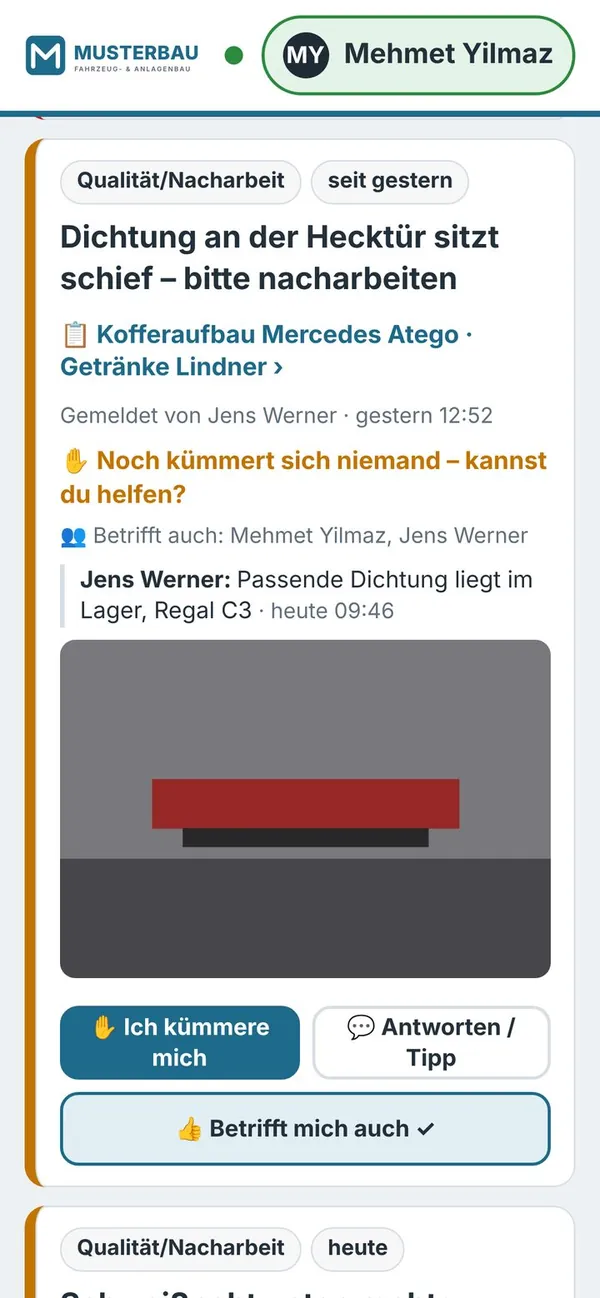 Problem mit Tipp eines Kollegen und Knopf Ich kümmere mich